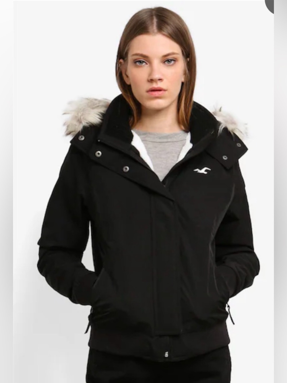 Hollister Black Jacket with White Sherpa Lining